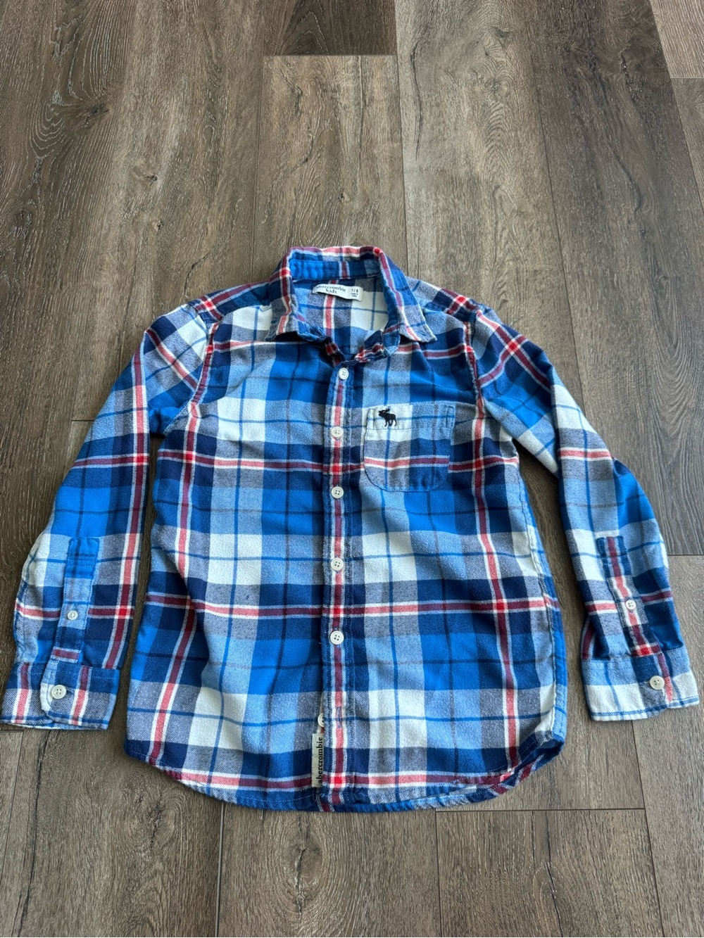 Abercrombie & Fitch Blue White Red Plaid Flannel Shirt Boys Size 7/8